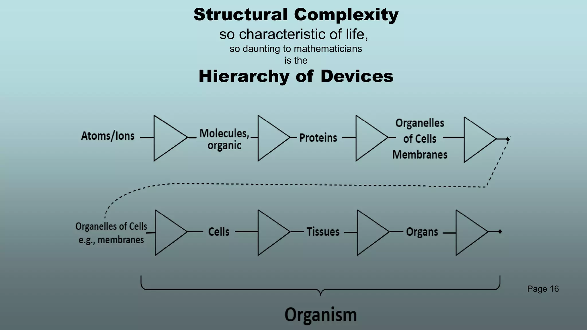 Page 16
Structural Complexity
so characteristic of life,
so daunting to mathematicians
is the
Hierarchy of Devices
 