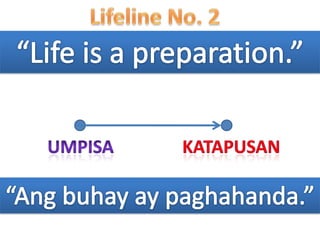 Lifeline No. 2“Life is a preparation.”Umpisakatapusan“Angbuhay ay paghahanda.”