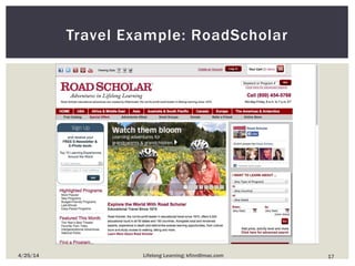 Travel Example: RoadScholar
174/25/14 Lifelong Learning; kfinn@mac.com
 