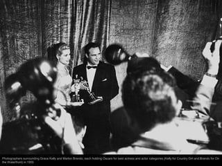 Grace Kelly with her best actress Oscar for The Country Girl, at Romanoff's restaurant, following the 1955 Academy Awards

 