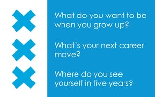 What do you want to be
when you grow up?
What’s your next career
move?
Where do you see
yourself in five years?
 