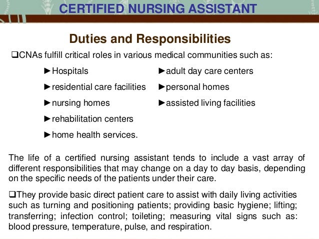 nursing assistant duties and responsibilities