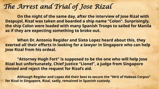 Arresting Rizal Rizal's Journey from Fort Santiago to his Execution in Bagumbayan | PPTX