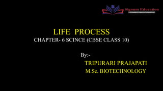 LIFE PROCESS
CHAPTER- 6 SCINCE (CBSE CLASS 10)
By:-
TRIPURARI PRAJAPATI
M.Sc. BIOTECHNOLOGY
 