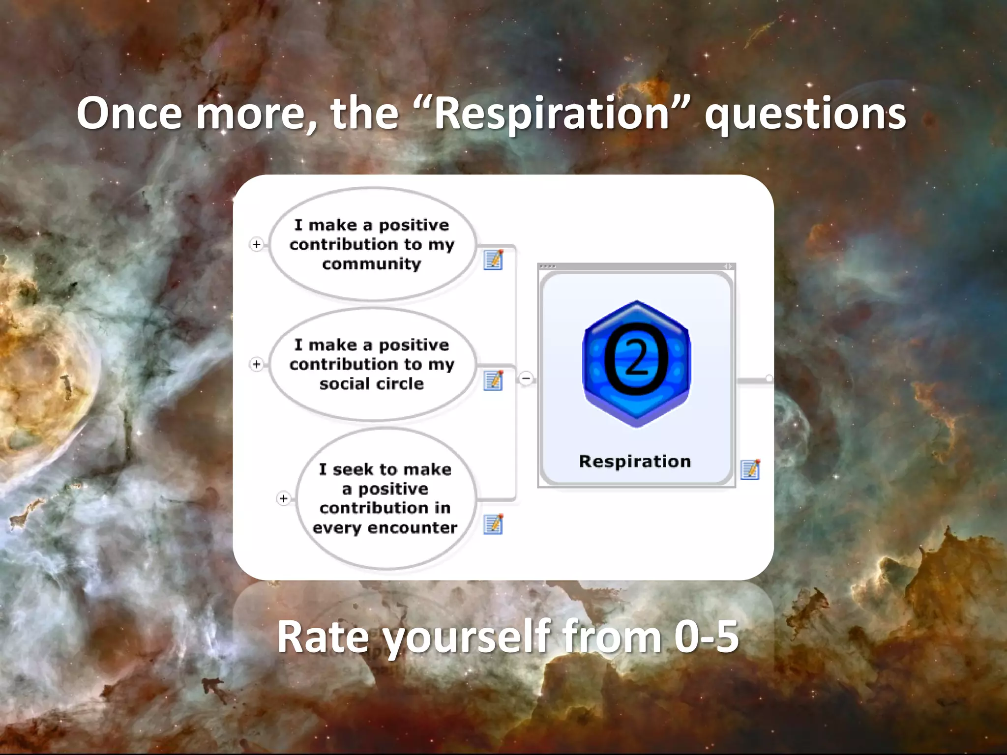 Once more, the “Respiration” questions




         Rate yourself from 0-5
 