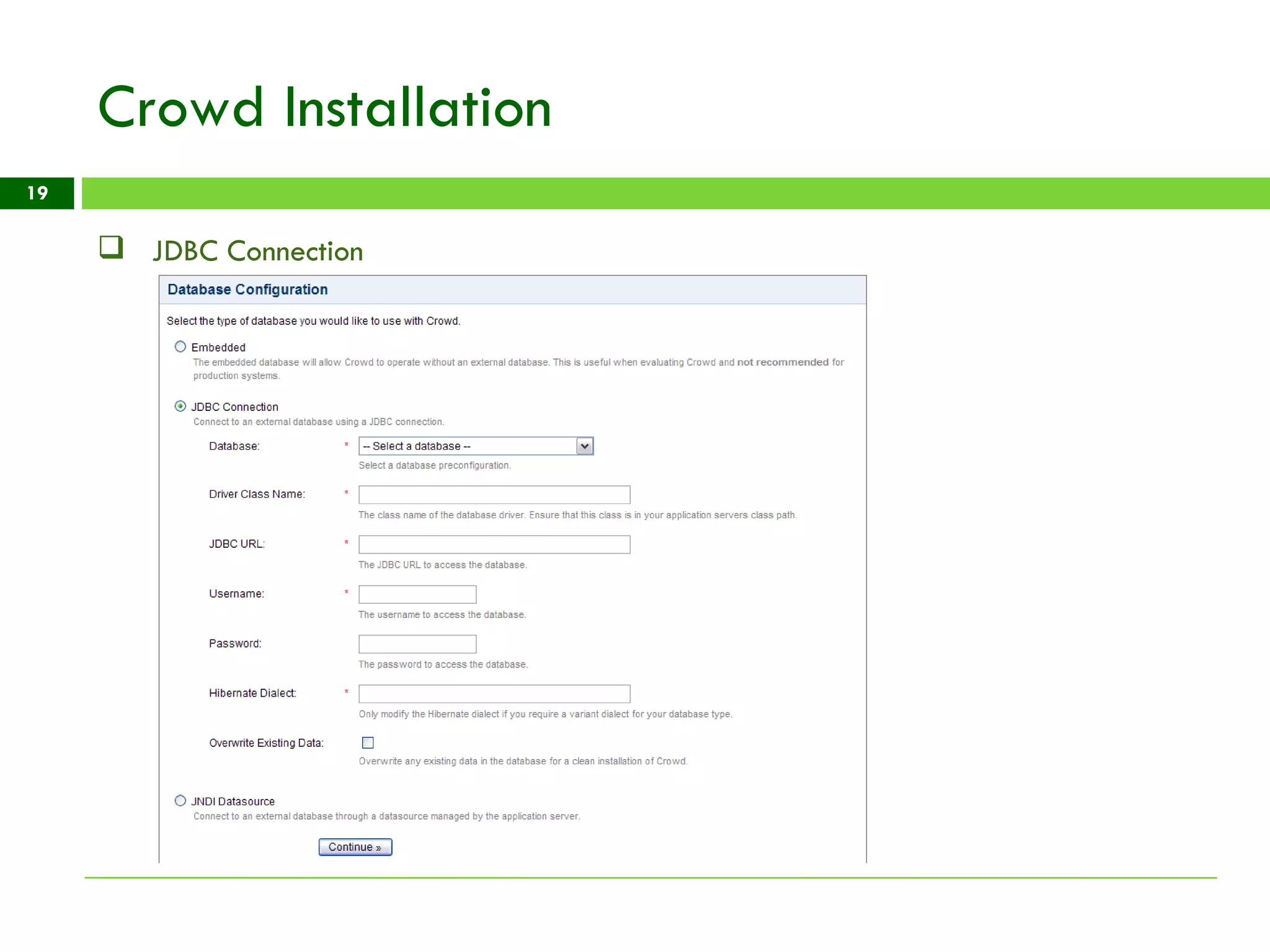 Crowd Installation JDBC Connection 