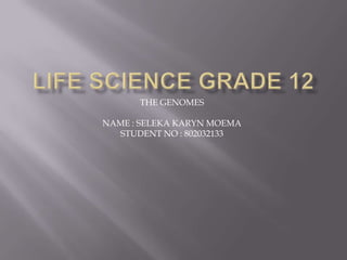 THE GENOMES
NAME : SELEKA KARYN MOEMA
STUDENT NO : 802032133
 