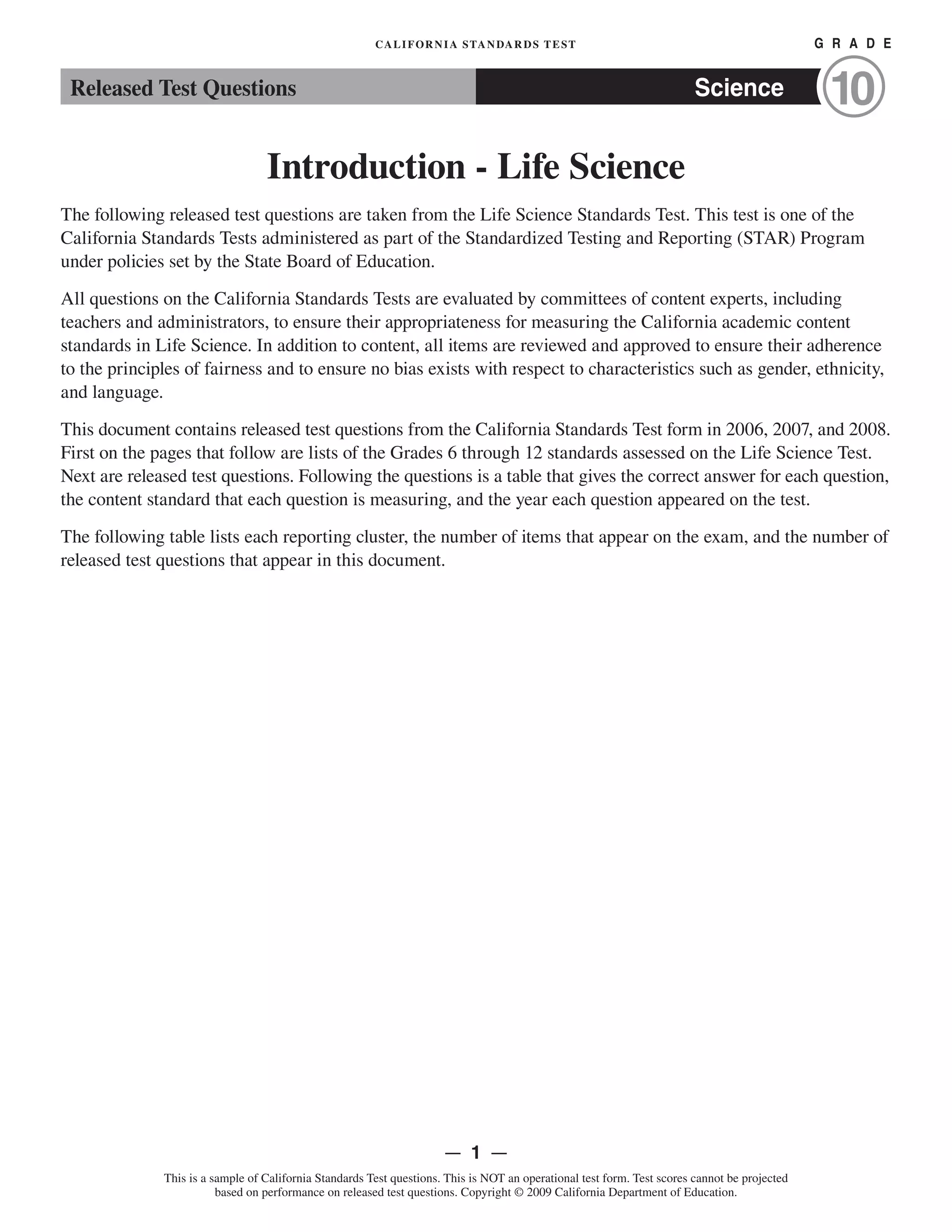 Life science practice test PDF