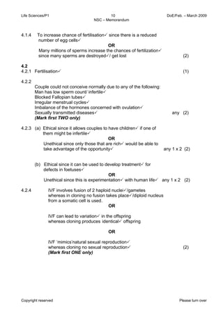 Life sciences p1 feb march 2009 memo eng | PDF