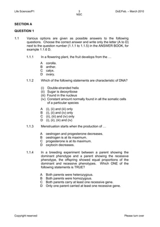 Life sciences p1 feb march 2010 eng | PDF