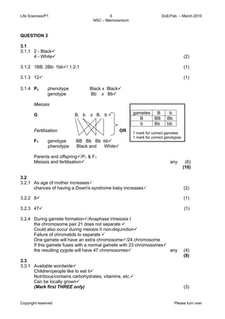 Life sciences p1 feb march 2010 eng memo | PDF