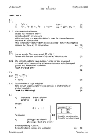 Life sciences p1 nov 2009 eng memo | PDF