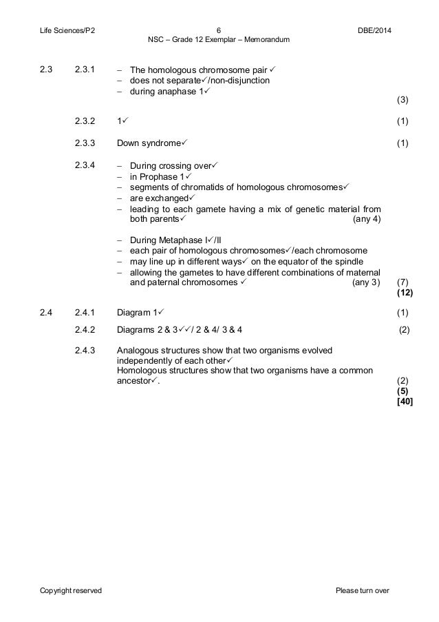 Life sciences p2 gr 12 exemplar 2014 eng memo
