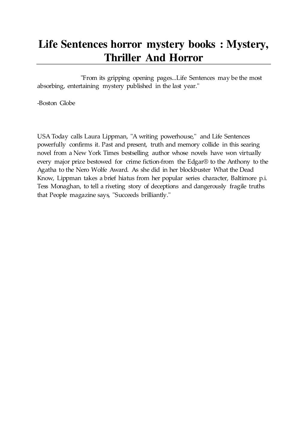 Life Sentences horror mystery books Mystery... Thriller And Horror