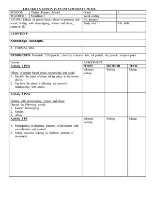 life skills lesson plan intermediate phas gr6