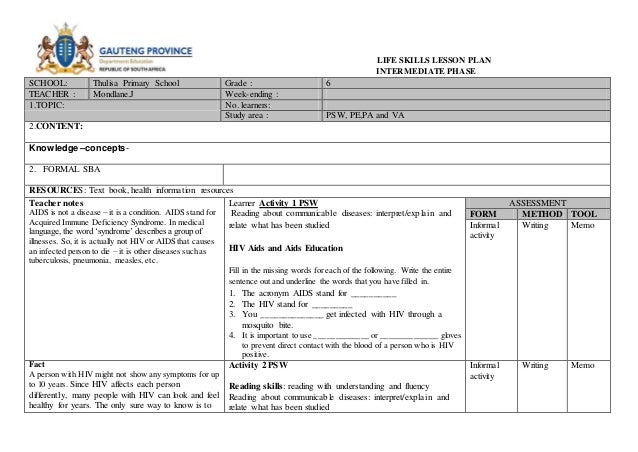 Life Skills Lesson Plan Term 4 Life Skills Lesson Plan Term 4