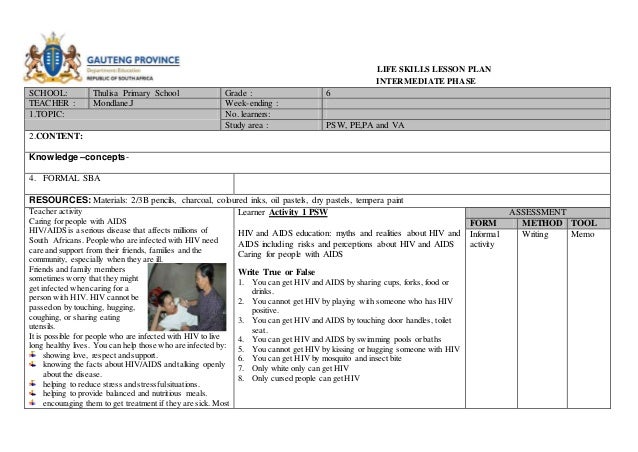 life skills lesson plan term 4
