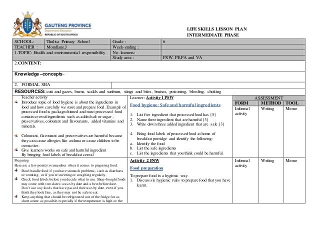 life skills lesson plan term 4