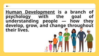 Human Development is a branch of
psychology with the goal of
understanding people — how they
develop, grow, and change throughout
their lives.
 