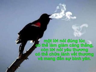 một lời nói đúng lúc có thể làm giảm căng thẳng, còn lời nói yêu thương có thể chữa lành vết thương và mang đến sự bình yên. 