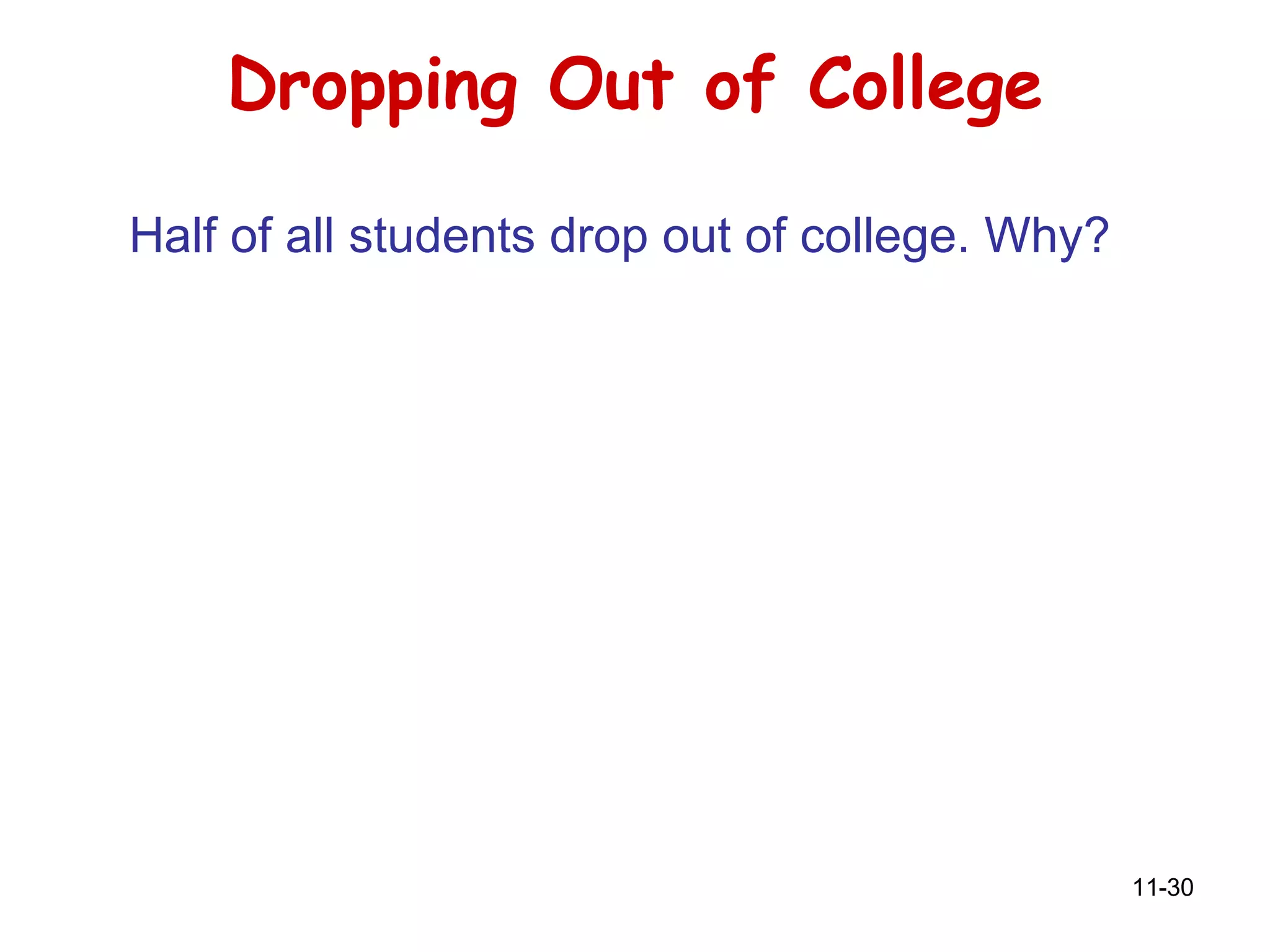 Dropping Out of College Half of all students drop out of college. Why? 