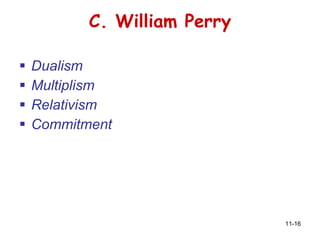 C. William Perry Dualism  Multiplism Relativism  Commitment 