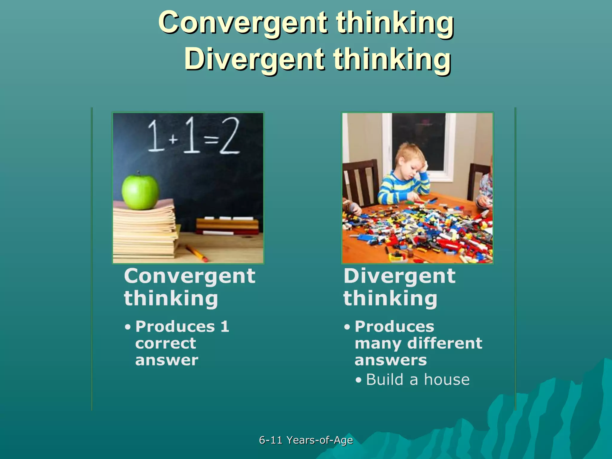 Convergent thinking
Divergent thinking

6-11 Years-of-Age

 