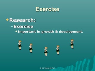 Exercise
 Research:

– Exercise
 Important

in growth & development.

6-11 Years-of-Age

 