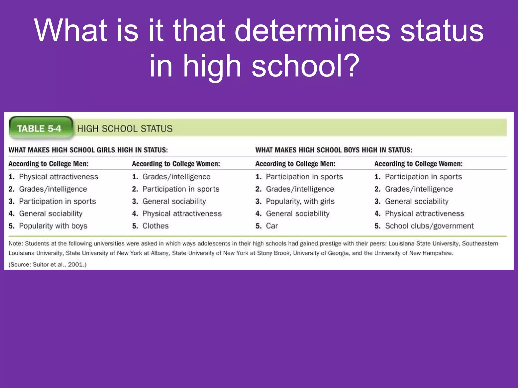 What is it that determines status in high school?  