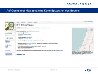 Auf Openstreet Map zeigt eine Karte Epizentren des Bebens │  Seite  │  DW-AKADEMIE  