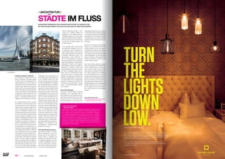 ⁄ LIFESTYLEHOTELS.NET ⁄ ⁄ 2524 ⁄ ⁄ LIFESTYLEHOTELS.NET ⁄		 / ISSUE NO
02 / 2015 /
/ ARCHITEKTUR /
Klassiker der Moderne: Rotterdam
Zwei historische Ereignisse haben Rot-
terdams Entwicklung nachhaltig geprägt:
Da waren einmal die Bombardements im
zweiten Weltkrieg, die vor allem wegen der
ausgedehnten Brände schreckliche Zerstö-
rungen brachten, damit aber auch Raum für
Neues schufen. Und es war der Wandel zur
Container-Schifffahrt in den 60er-Jahren des
vorigen Jahrhunderts: Alte Hafengebäude
zur Lagerung der Waren wurden nicht mehr
benötigt, die Container brauchten nur mehr
Flächen – und die hatte Rotterdam (etwa im
Gegensatz zu Amsterdam) dann zu Genüge.
Der Architekt Michael Homann schwärmt
von Rotterdam: „Die Stadt ist einfach.“ Viel-
fach hat er sie bereist und ihr in seinem Buch
„global specific“ ein eigenes Kapitel „Transit-
stadt der späten Moderne“ gewidmet. Das
Zentrum von Rotterdam schmiegt sich an
die Nieuwe (neue) Maas, die früher die südli-
che Grenze der größten Hafenstadt Europas
(und nach Shanghai und Singapur der dritt-
größten der Welt) bildete. Sehenswert ist die
Lijnbaan, ein Geschäftsviertel, das von den
Architekten Van der Broek und Bakema im
Rahmen des Wiederaufbaus konzipiert wur-
de: Eine revolutionäre Ordnung durchdach-
ter Straßenräume für den Warentausch, ein
transitorischer Raum, eingeteilt in zuliefernde
und in wegkaufende Bereiche. Der älteste Teil
des neuen Rotterdam ist immer noch zeitge-
mäß, entspricht auch dem Lifestyle des 21.
Jahrhunderts. Nordwestlich davon liegt der
Schouburgplein (Theaterplatz) als kulturelles
Zentrum. Der Platz fungiert als städtische
Bühne und interaktiver Raum. Die Beleuch-
tungskörper des Platzes greifen das Bild der
alten Hafenkräne auf. Weiter südlich, als In-
sel in der neuen Maas, liegt Noordereiland,
und das ist wirklich alt. Früher lebten hier die
Schiffseigner. Als sie verschwanden, zog
das touristische Leben in die Hafenroman-
tik ein. Unmittelbar westlich davon führt
die Erasmusbrücke über die neue Maas:
Die weiße Schrägseilbrücke, ein Meister-
werk der Brückenbaukunst von Berkel 
Bos, verdankt ihre Entstehung der Ab-
neigung der Holländer gegen Brücken,
weiß Architekt Homann. Weil sie durch
Brücken den Lauf und den Eindruck des
Flusses gefährdet sahen, musste es eine
besonders schöne und durfte es ein sehr
teure sein. Diese Erasmusbrücke domi-
niert den Kop van Zuid (den Kopf des
Südens) als alten Teil des Hafens, der
nach dem Zweiten Weltkrieg immer mehr
verfiel und in den 90er-Jahren wachge-
küsst wurde. Einst der abstoßendste Teil
der Stadt ist er heute ein anspruchsvolles
Wohn- und Geschäftsviertel. Vom alten
Hafen ist kaum etwas übrig, bekannt
ist aber das „Hotel New York“, aus dem
früher die Emigranten nach Nordamerika
abreisten. Heute ist es in erster Linie ein
Restaurant. „Die Nutzung ändert sich“,
dieses Phänomen sei vor allem in leben-
digen Hafenstädten ganz besonders zu
beobachten. Und Rotterdam ist eine
der lebendigsten – „eine Stadt der offe-
nen Räume“, so Homann.
Alt  Quicklebendig: Amsterdam
Das größere Amsterdam, die Haupt-
stadt der Niederlande, ist auch Ha-
fenstadt. Aber hier war es kaum not-
wendig, Neues zu entwickeln, weil
Amsterdam das Glück hatte, im Zwei-
ten Weltkrieg weitgehend verschont
zu bleiben. Gleichzeitig konnte es sich
nicht, so wie Rotterdam, ausdehnen.
Daher bietet die historische Innenstadt
immer noch ein beeindruckendes En-
semble, insbesondere aus dem 17. Jahr-
hundert, dem „Goldenen Zeitalter“ der
Niederlande. Zu den klassischen Sehens-
würdigkeiten gehören der Dam (Stadt-
platz), der Königliche Palast und die Börse.
Moderne Interventionen sind das Rathaus
und die Oper von Wilhelm Holzbauer und
Cornelius Gregorius.
In der Hafenstadt gibt es auch (künstli-
che) Hafeninseln. Entstanden sind sie im
17. Jahrhundert. Die dort ansässigen Pro-
duktionsbetriebe haben bis zum Ende des
vorigen Jahrhunderts aber nahezu alle ihre
wirtschaftliche Bedeutung verloren. Aus
Wirtschaftsraum wurde Wohnraum für
mehr als 15.000 Menschen. Die ehemali-
gen Docks veränderten sich zu attraktiven,
jungen Wohngegenden mit experimenteller,
postmoderner Architektur. Ein herausra-
gendes Beispiel umgenutzter Architektur in
Amsterdam ist „The Bank“. Errichtet 1926
sollte die Solidität des Gebäudes die Sicher-
heit des hier veranlagten Kapitals symboli-
sieren. Aber die „Amsterdamschen Bank“
verlor durch Fusionen und Umgründungen
schließlich ihre Bedeutung. Nachdem das
Gebäude zu verfallen begann, wurde es nach
der Jahrtausendwende in ein spektakulären
Geschäfts- und Bürohaus verwandelt. Jetzt
kann man hier nicht mehr Geld an – man gibt
es aus – im Concept Store Marqt, in Restau-
rants und Cafés.
Neu ist alt: Kopenhagen
Ein Hafen ist auch die dänische Hauptstadt
Kopenhagen. Auch Kopenhagen blieb im
Krieg unversehrt, es war also auch kein Neu-
beginn nötig. Der Name Nyhafn (neuer Hafen)
führt daher in die Irre: Er ist mehrere Jahrhun-
derte alt und spielt auch nur mehr Hafen, seine
STÄDTE IM FLUSS
wirtschaftliche Bedeutung verlor er bereits im
19. Jahrhundert. Aber als Vergnügungsviertel
mit zahlreichen Restaurants und Bierstuben
bietet Nyhafn immer noch Hafenatmosphäre
im klassischen Sinn und ist daher einer der
größten touristischen Anziehungspunkte Ko-
penhagens.
Das hat auch mit seinem berühmtesten Be-
wohner zu tun: Der Märchendichter Hans
Christian Andersen hat hier viele Jahre im
Nyhafn gelebt und zahlreiche seiner Märchen
verfasst, auch die „Prinzessin auf der Erbse“.
An den Dichter erinnert auch die Skulptur der
„Kleinen Meerjungfrau“, die sich seit einigen
Jahren im Wortsinn im Hafen befindet: Um
die Statue vor Vandalen zu schützen, wurde
sie weit ins Wasser versetzt.
Noch mehr Andersen bietet das Andersen
Hotel in Kopenhagen. Die Kombination aus
buntem, trendigem Dekor und einem herz-
lichen Service im Entree – Sushi und eine
breite Auswahl internationaler Weine inklu-
sive – laden von Beginn an zum Wohlfühlen
ein. Die Nicht-Benützung des Lifts wird mit
köstlichen Leckereien belohnt: Auf jeder Eta-
ge stehen bis zum Rand gefüllte Schalen mit
Keksen und Bonbons. Ein weiteres Plus ist
die zentrale Lage im Stadtteil Vesterbro – die
Mikkeler Bierbrauerei und der Hauptbahnhof
befinden sich gleich ums Eck. Wer möchte,
kann die Gegend auch mit dem Rad erkun-
den – das kann man sich an der Rezeption
ausleihen.
www.weverducre.com
The soft, gentle light generated by WIRO and CORK makes them true romantics.
That is why the new LED luminaires from Wever  Ducré are ideal for the honeymoon
suite. These creative eye-catchers not only provide a perfect candlelight effect (2200K),
but also produce surprising room atmosphere. So it’s no wonder that they help create
the right mood at the city’s hottest bars and clubs.
Their secret? The combination of innovative design and an especially warm
colour temperature. Don’t let anyone tell you that you can’t turn on the romance
with the push of a button.
Right light – right mood.
HotelWiesler|Graz|Austria
 HOTELTIPP AMSTERDAM:
HOTEL SIR ALBERT
Herzlich willkommen im Zuhause des modernen Aristokraten „Sir Albert“, der auf
seinen Reisen unterschiedliche Kunstwerke und Artefakte gesammelt hat, um
sie in sein schmuckes Boutique-Hotel im Zentrum Amsterdams zu integrieren.
Von Architektur-Zeitschriften gefeiert, präsentiert sich das Haus – entstanden
in einer alten Diamantenfabrik – auch selbst als Diamant des 19. Jahrhunderts:
Hohe Räume, Artefakte im viktorianischen Design und 90 individuell designte
Zimmer, von denen viele einen außergewöhnlichen Blick auf das umgebende
Kanalsystem Amsterdams eröffnen. Laut Mark Smith vom „Daily Traveler“ ist
das Sir Albert das sexyeste Hotel in Amsterdam – kein Wunder dass Stars, wie
Lady Gaga hier ein und aus gehen.
mehr Informationen unter:
www.lifestylehotels.net/andersen-hotel
www.lifestylehotels.net/sir-albert
HAFENSTÄDTE VERWANDELN SICH RASCHER UND STETIGER, ALS ANDERE CITIES.
MIT DER NUTZUNG WANDELT SICH AUCH DIE ARCHITEKTUR. MEHR ODER WENIGER.
Hotel Sir Albert, Amsterdam
Erasmusbrücke, Rotterdam Andersen Hotel, Kopenhagen
Foto: Shutterstock
 