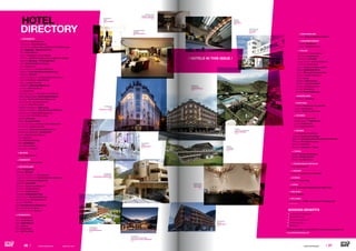 ⁄ LIFESTYLEHOTELS.NET ⁄ ⁄ 27
 GRIECHENLAND
Kreta / Elounda Gulf Villas  Suites
 GROSSBRITANNIEN
London / Sanderson
London / St Martins Lane
 ITALIEN
Amalfi Küste / Casa Angelina
Dorf Tirol / Hotel Gartner
Gsieser Tal / La Casies
Kaltern am See / Gius La Residenza
Lombardei / Hotel Larice
Meran / Arosea Life Balance Hotel
Meran / Design Hotel Tyrol
Meran / Miramonti Boutique Hotel
Rabland / Design Hotel Tyrol
Rimini / i-Suite
Sardinien / Cala Caterina
Sardinien / La Coluccia Hotel
Venedig / Ca‘Sagredo Hotel
Venedig / Palazzina G
Venedig / Palazzo Barbarigo
 NIEDERLANDE
Amsterdam / Sir Albert
 PORTUGAL
Albufeira / Vila Joya  Joy Jung Spa
Lagos / Vila Valverde
Madeira / Quinta da Bela Vista
 SCHWEIZ
Grindelwald / Aspen Hotel
Orselina-Locarno / Villa Orselina
Zermatt / Hotel Firefly
Zürich / Hotel Plattenhof
 SPANIEN
Ibiza / Hard Rock Hotel Ibiza
Mallorca / Convent de la Missió
Mallorca / Font Santa Hotel Thermal Spa  Wellness
Mallorca / Hotel Can Simoneta
Mallorca / Hotel Tres
Mallorca / Hotel Zhero – Palma
 TÜRKEI
Bodrum / Doria Hotel Bodrum
Istanbul / Adahan Istanbul
Istanbul / The Sofa Hotel
 TSCHECHISCHE REPUBLIK
Prag / Hotel Yasmin
 UNGARN
Budapest / Lánchíd 19 Design Hotel
 ZYPERN
Limassol / Londa Hotel
 CHINA
Nanjing / Kayumanis Nanjing Private Villas  Spa
 MALAYSIA
Penang / G Hotel
 SRI LANKA
Dickwella South / UTMT - Underneath The Mango Tree
BOOKING BENEFITS
 handverlesene Hotelauswahl
 Bestpreis Garantie
 keine Buchungsgebühren
 einfaches Buchen
 Datenschutz
Booking information: +43 316 83 88 88 / reservation@lifestylehotels.net
www.lifestylehotels.net
HOTEL
DIRECTORY
 ÖSTERREICH
Achenkirch / Das Kronthaler
Bad Gastein / Hotel Miramonte
Ehrenhausen / Loisium Wine  Spa Resort Südsteiermark
Fiss / Alpslodge - life.style.hotel.fiss
Fiss / Hotel Gebhard
Fügen / Alpinahotel - family lifestyle
Gaschurn / Montafon Lodge Luxury Lodgehotel und Spa
Geinberg / Geinberg5
- Private Spa Villas
Graz / Augartenhotel art  design
Graz / Roomz Graz
Gumpoldskirchen / Landhaus Moserhof
Innsbruck / Hotel Maximilian Stadthaus Penz
Innsbruck / The Penz
Kals am Großglockner / Gradonna Mountain Resort
Kappl / Hotel Zhero - Kappl/Ischgl
Kaprun / Lederer‘s Living
Längenfeld / Naturhotel Waldklause
Lermoos / Mohr Life Resort
Linz / Spitz Hotel
Mayrhofen-Hippach / Life  Spa Hotel Stefanie
Mellau-Bregenzerwald / Sonne Lifestyle Resort
Mondsee / Iris Porsche Hotel  Restaurant
Mösern/Seefeld / For Friends Hotel
Obergurgl / Hotel The Crystal
Saalbach Hinterglemm / Alpin Juwel
Saalbach Hinterglemm / Art  Ski-In Hotel Hinterhag
Salzburg Stadt / Hotel  Villa Auersperg
Salzburg Stadt / Hotel Villa Carlton
Serfaus / Alfa Hotel
Sölden / Bergland Sölden
St. Anton am Arlberg / Anthony‘s Life  Style Hotel
St. Wolfgang / Cortisen am See
Stegersbach / Falkensteiner Balance Resort
Sulztal an der Weinstraße / Vincent Hotel
Uderns / Sportresidenz Zillertal
Wien / Das Tyrol
Wien / Hollmann Beletage
Wien / Hotel Schani
Wien / Roomz Vienna
Zell am Ziller / Tirolerhof
 BELGIEN
Brüssel / Hotel Bloom!
 DÄNEMARK
Kopenhagen / Andersen Hotel
 DEUTSCHLAND
Berlin / H‘Otello K‘80
Dresden / QF Hotel
Garmisch-Partenkirchen / Das Graseck
Husum an der Nordsee / Thomas Hotel Spa  Lifestyle
Langweiler / Klosterhotel Marienhöh
München / Anna Hotel
München / Cocoon Sendlinger Tor
München / Cocoon Stachus
Northeim / Hotel Freigeist
Nürnberg / ArtBusiness Hotel
Sankt Englmar / Berghotel Maibrunn
St. Peter-Ording / Strandgut Resort
Stuttgart / V8 Hotel
Sylt / Hotel Strand am Königshafen
Timmendorfer Strand / Sand
Timmendorfer Strand / SeeHuus
 FRANKREICH
Paris / Hidden Hotel
Paris / Hotel Félicien
Paris / Hotel Odyssey
Paris / Legend
Paris / Seven Hotel
Paris / The Five Hotel
ITALIEN
GSIESERTAL
LA CASIES
S. 22
UNGARN
BUDAPEST
LÁNCHÍD 19
S. 16
DEUTSCHLAND
BERLIN  MÜNCHEN
H‘OTELLO GRUPPE
S. 4
ITALIEN
DORF TIROL BEI MERAN
HOTEL GARTNER
S. 22
FRANKREICH
PARIS
ELEGANCIA HOTELS
S. 7
NIEDERLANDE
AMSTERDAM
SIR ALBERT
S. 24
ÖSTERREICH
SAALBACH HINTERGLEMM
ART  SKI-IN HOTEL HINTERHAG
S. 13
ÖSTERREICH
ACHENKIRCH
DAS KRONTHALER
S. 13
ÖSTERREICH
LÄNGENFELD
NATURHOTEL WALDKLAUSE
S. 13
ÖSTERREICH
GRAZ
ROOMZ GRAZ
S. 11
DEUTSCHLAND
STUTTGART
V8 HOTEL
S. 17
⁄ ALPINE ⁄
/ HOTELS IN THIS ISSUE /
ÖSTERREICH
WIEN
HOTEL SCHANI
S. 3
GROSSBRITANNIEN
LONDON
MORGANS GROUP
S. 7
ÖSTERREICH
ISCHGL
ZHERO KAPPL
S. 22
26 ⁄ ⁄ LIFESTYLEHOTELS.NET ⁄		 / ISSUE NO
02 / 2015 /
DÄNEMARK
KOPENHAGEN
ANDERSEN HOTEL
S. 24
 