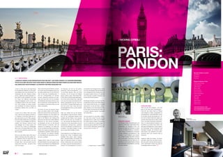 6 ⁄ ⁄ LIFESTYLEHOTELS.NET ⁄		 / ISSUE NO
02 / 2015 /
London vs. Paris, das ist der ewige Kampf
der europäischen Giganten um die touristi-
sche Weltherrschaft, der wahrscheinlich nie
entschieden sein wird. Objektive Quellen,
wie der „Mastercard Global Destination In-
dex“ haben London quantitativ vorne, aber
nur knapp: 18,7 Millionen internationale
Übernachtungsgäste konnte London und
15,6 Millionen Paris im Jahr 2014 verzeich-
nen. Damit schlagen sie andere europäi-
sche Großstädte wie Istanbul, Barcelona,
Amsterdam, Mailand, Rom und Wien um
Längen.
„London ist ein Rätsel, Paris eine Erklä-
rung“, hatte sich der englische (!) Dichter G.
K. Chesterton in der ersten Hälfte des vori-
gen Jahrhunderts aus der Affäre gezogen,
einer der beiden Städte den Vorzug geben
zu müssen. Der Schriftsteller der Beat Ge-
neration, Jack Kerouac, wollte sich auch
nicht festlegen, sah es aber anders: „Pa-
ris ist eine Frau, London ein unabhängiger
Mann, der im Pub seine Pfeife raucht.“ Was
uns auch nicht weiterhilft, sondern eher den
Blick vernebelt.
Womit wir beim Wetter wären: Wenn das in
Städten überhaupt eine Rolle spielen wür-
de, entspräche Paris ein wenig mehr dem
Klischee. Es ist etwas wärmer und auch
sonniger. Aber – und hier stimmt das Kli-
schee schon nicht mehr – es kann in Paris
auch mehr regnen.
Dass London die grünere Stadt ist, verdankt
es vor allem den acht königlichen Parks. Der
bei weitem größte davon ist der Richmond
Park mit fast zehn Quadratkilometern, in
dem sich Hundertschaften von Hirschen
tummeln. Wesentlich berühmter sind aller-
dings der Hyde Park und die unmittelbar
anschließenden Kensington Gardens, sowie
der St. James Park und der Green Park, die
den königlichen Buckingham Palast an zwei
Seiten umschließen.
Da können die sehr viel kleineren Pariser
Parks und Gärten einfach nicht mithalten.
Selbst der berühmte Bois de Boulogne am
westlichen Stadtrand von Paris gleicht die
grüne Großzügigkeit Londons nur teils aus.
Dafür ist der Eiffelturm das meistbesuchte
Monument der Welt. Rund sieben Millionen
Menschen pro Jahr nehmen stundenlan-
ge Wartezeiten auf sich, um das ehemals
höchste Bauwerk zu besuchen. Sehr viel
einfacher ist es allerdings, vom Seine-Ufer
aus am Quai Branly den Blick auf das Wahr-
zeichen der modernen Architektur und über
das Marsfeld zu genießen. Dabei sollte man
nicht versäumen, die zahllosen Verkäufer
von Mini-Eiffeltürmen abzuwehren oder ih-
nen auch zu erliegen.
Dagegen können Tower of London und Big
Ben alias Elisabeth Tower (streng genommen
heißt ja nur die Glocke im Turm Big Ben) bloß
ihr weit höheres Alter ins Treffen führen …
Fotos:
1, 2: Morgans Group, 3, 4: Elegancia Hotels
Für Besucher, die nicht nur die großen,
bekannten Sehenswürdigkeiten, Lou-
vre und British Museum, Tate und Centre
Pompidou, Arc de Triomphe und Trafalgar
Square, erleben wollen, bieten beide Städ-
te eine Fülle an Entdeckungsmöglichkeiten.
Und immer kommt Neues hinzu, vieles fällt
auch weg. Da schauen die klassischen Rei-
seführer naturgemäß oft alt aus. Hier lohnt
sich der Blick in aktuelle Stadtmagazine wie
Time Out London oder à Paris, die immer
die angesagtesten Events und die neuesten
Trends aufspüren.
Oder man verlässt sich auf die naturge-
mäß subjektiven Tipps der Kenner. Dagmar
Noe von der Hotelgruppe Morgans etwa
empfiehlt die Pace Gallery in der Lexington
Street, nicht allzu weit vom Piccadilly Cir-
cus: „Sie verbindet das Feeling eines Lofts
in New York mit der spannenden Londoner
Konzeptkunst“, schwärmt Noe, „außerdem
ist sie nur zehn Minuten vom Sanderson Ho-
tel entfernt.“ Das gehört übrigens zur Mor-
gans Gruppe (siehe Hoteltipp London).
Etwas klassischer ist da Philippe Vaurs un-
terwegs, der in Paris 13 Elegancia Hotels
(Hoteltipp Paris) besitzt. Seine Lieblings-
plätze: „Versteckte Alleen und Galerien. Sie
liegen oft unbemerkt inmitten von Häuser-
blöcken, Restaurants oder anderen Shops
und haben meist eine bemerkenswerte Ar-
chitektur.“ Für Bücherliebhaber und Samm-
 TEXT MARTIN NOVAK
„LONDON IST ZWEIFELLOS DIE GROSSARTIGSTE STADT DER WELT“, SAGT BORIS JOHNSON. ALS LONDONER BÜRGERMEIS-
TER IST ER DA ABER VIELLEICHT NICHT GANZ OBJEKTIV. GENAUSO WENIG WIE SEINE PARISER KOLLEGIN ANNE HIDALGO,
DIE LONDON NICHT SEHR CHARMANT „ALS VORSTADT VON PARIS“ BEZEICHNET HAT.
HOTELTIPP LONDON:
„Die Morgans Hotels sind eindringend und
regelrecht umformend“, sagt Dagmar Noe,
Gebietsleiterin von Morgans London. Für
Morgans ist Design der Schlüssel, um beim
Gast ein einmaliges Erlebnis zu erschaffen:
„Gutes Design ist facettenreich, funktionell,
innovativ, ästhetisch und inspirierend.“ Das
Sanderson und St Martins Lane kreieren
eine surreale Fantasie: Sie wirken stimulie-
rend, charismatisch und kultig auf den Gast
ein. Das Sanderson ist in der Nähe der Ox-
ford Street und des bunten Multikulti-Viertels
Soho beheimatet, das St Martins Lane liegt
am Covent Garden.
ler empfiehlt er die Passage Verdeau und für
Gourmets die Passage des Panoramas mit
ihren außergewöhnlichen Restaurants. Und
die elegante Galerie Vivienne mit weit über
zwei Dutzenden luxuriöser Boutiquen und
wundervollen Bodenmosaiken.
Der Modeprofi Stephan Lanzer (er hat in Pa-
ris gearbeitet und führt einen Mode Store in
Graz namens Knilli) rät dazu, die Vorstädte
aufzusuchen, wo sich die echten „Geheim-
tipps“ befinden. Und in Paris natürlich Colet-
te, den ersten Concept Store der Welt. Und
in London? „Harrods, natürlich.“ Das ist aber
kein Geheimtipp …
Und wer gewinnt nun das Match tatsäch-
lich, Paris oder London? Da gibt es keine
eindeutige Antwort, außer man ist Fußball-
fan: Gegen Arsenal, Chelsea, Crystal Palace
und Co. ist Paris SG nur zweiter Sieger. Für
alle anderen gilt: Es bleibt beim Remis, man
muss in beiden Metropolen gewesen sein,
und das nicht nur einmal. STOP
PARIS:
LONDON
/ MOVING CITIES /
HOTELTIPP PARIS
Ganz und gar nicht versteckt – und zwar
ganz in der Nähe des Triumphbogens –
findet sich das Hidden Hotel von Philippe
Vaurs (Elegancia Hotels). Ausgestattet mit
naturbelassenen, noblen Materialien trumpft
es mit seiner warmen Atmosphäre auf. „Je-
des meiner Hotels erzählt seine eigene Ge-
schichte. Das Design hilft ihm dabei“, erklärt
Vaurs. Und diese Geschichte wurde beein-
flusst von unterschiedlichen Designern, von
Architekten und natürlich Vaurs selbst: „Wir
alle hatten die Möglichkeit, unseren eigenen
Stil einzubringen. Daraus entstanden sind
lebendige Konzepte, die Emotionen beim
Gast wecken.“ Als „pulsierend und schick“,
beschreibt Vaurs sein neuestes Hotel La
Parizienne.
Elegancia Hotels sind Design- und Bouti-
quehotels. Jedes Haus hat seinen individu-
ellen Stil, jedoch verbindet alle eine gemein-
same Leidenschaft, nämlich dem Gast ein
einzigartiges Erlebnis zu bieten. STOP
Morgans Hotels in London
Sanderson
St Martins
Mondrian
Elegancia Hotels in Paris
Hotel Crayon Rouge
Hotel Odyssey
Hôtel Crayon
Seven Hotel
Das Five Hotel
One by the Five
Hôtel La Parizienne
Legend Hotel
Idol Hotel
Hôtel WO
Hôtel Félicien
Hidden Hotel
Hôtel Armoni
mehr Informationen unter:
www.lifestylehotels.net/london
www.lifestylehotels.net/paris
Philippe Vaurs
Inhaber Elegancia Hotels
Dagmar D. Noe
Morgans Hotel Group
1.
2.
3.
4.
Foto: Shuttertock
 