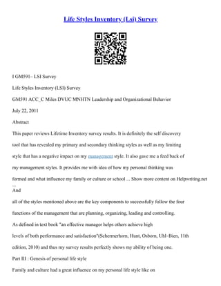 Lsi Questionnaire.pdf Life Style Inventory (Lsi) | PDF