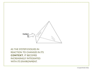AS THE SYSTEM EVOLVES IN
REACTION TO CHANGES IN ITS
CONTEXT, IT BECOMES
INCREASINGLY INTEGRATED
WITH ITS ENVIRONMENT.
© Copyright Michelle Holliday
 
