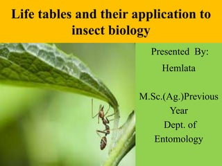 Life tables and their application to
insect biology
Presented By:
Hemlata
M.Sc.(Ag.)Previous
Year
Dept. of
Entomology
 