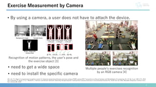 • By using a camera, a user does not have to attach the device.
3
Exercise Measurement by Camera
[3] I. Ar, Y.S. Akgul: A ...