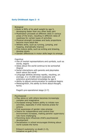Lifetime human development milestones | PDF