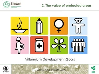 2. The value of protected areas Millennium Development Goals www.cbd.int/lifeweb 