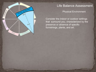 Physical EnvironmentLife Balance AssessmentThe center of each segment contains a scale from 1 to 10,
