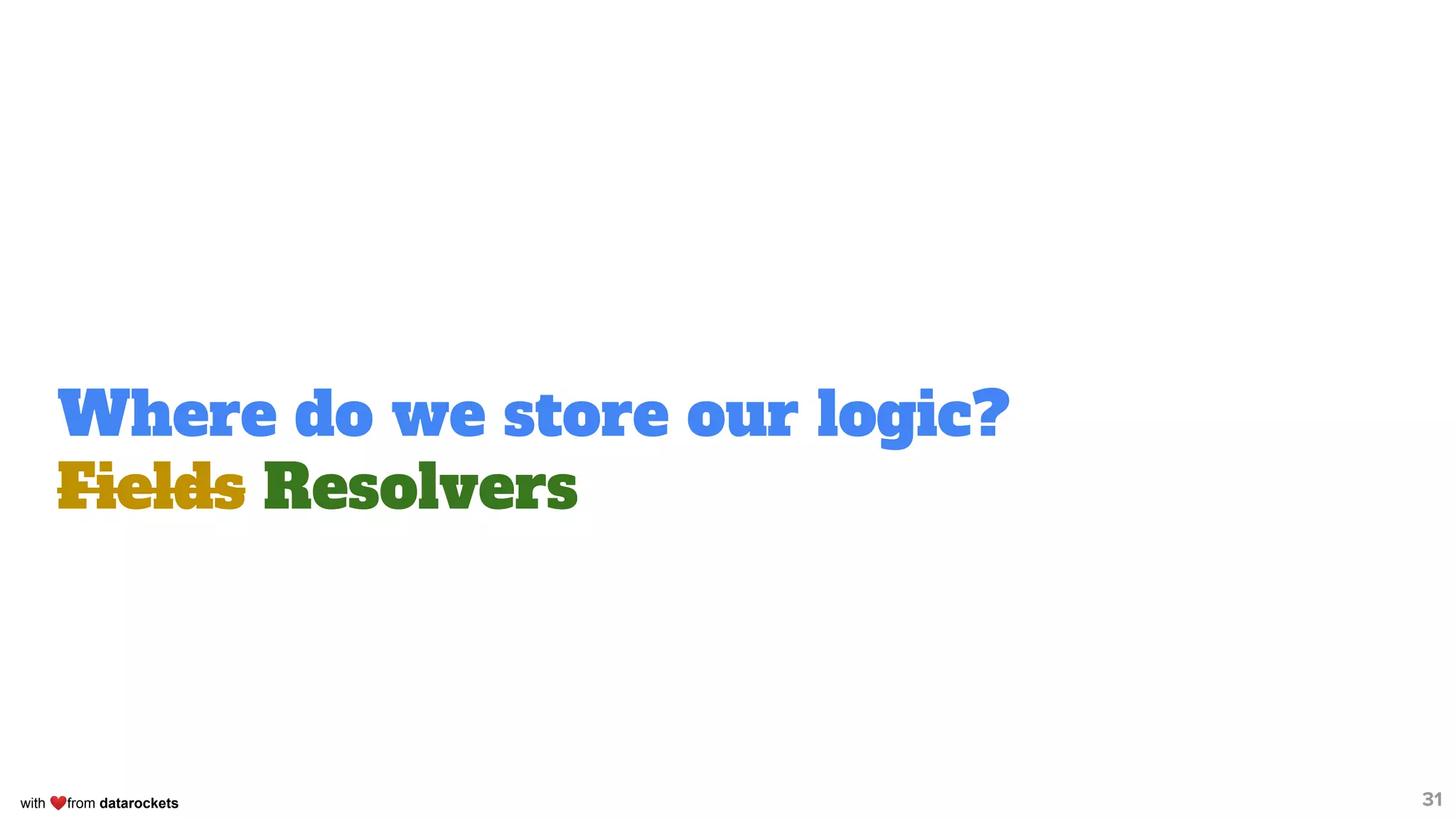with ❤from datarockets
Where do we store our logic?
Fields Resolvers
31
 