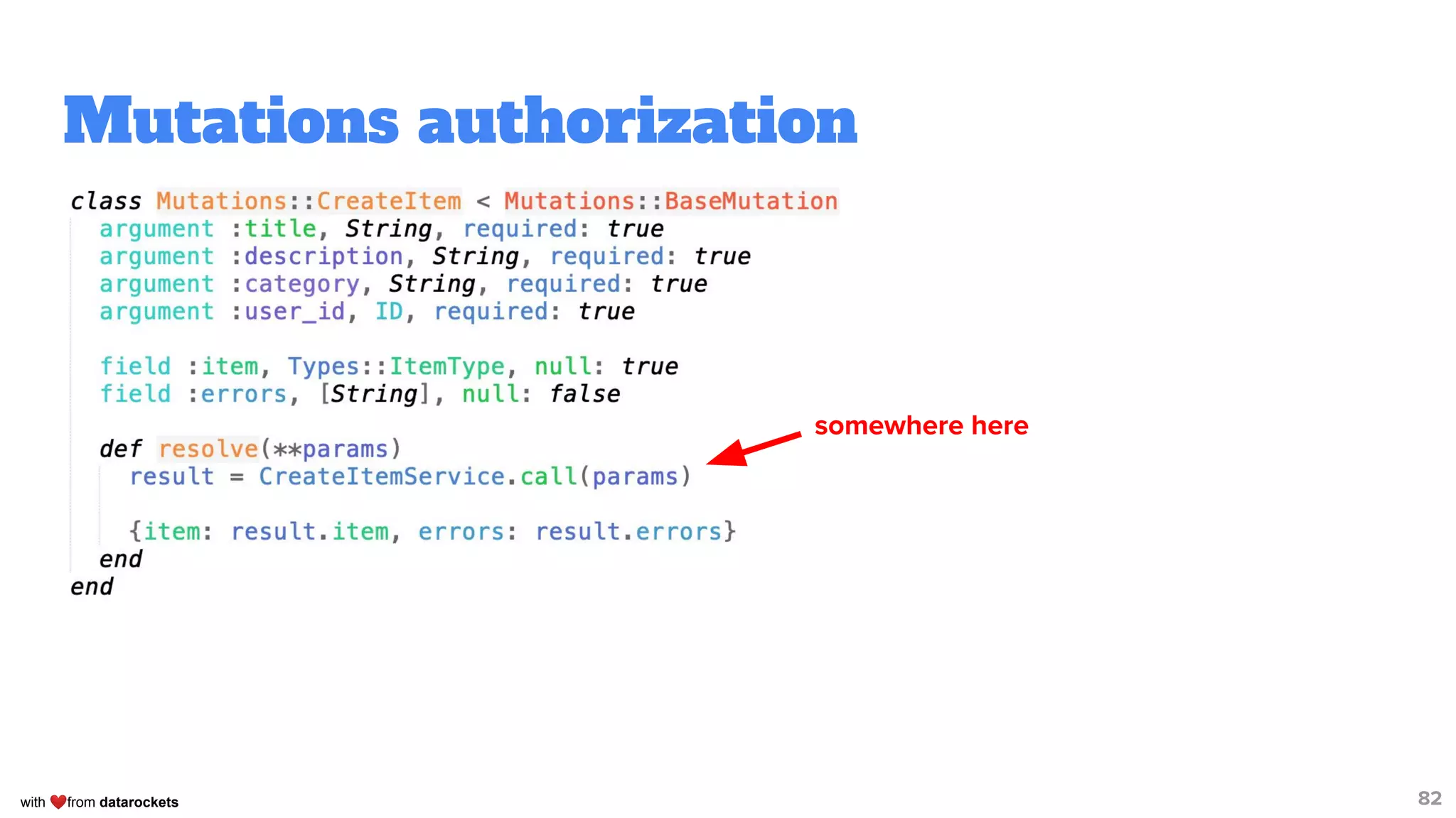 with ❤from datarockets
Mutations authorization
82
somewhere here
 