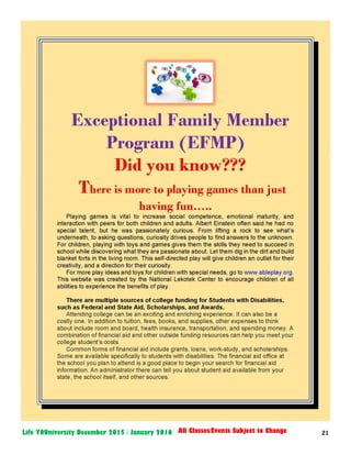 21Life YOUniversity December 2015 / January 2016 All Classes/Events Subject to Change
 