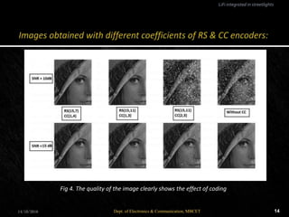 14/10/2016 14Dept. of Electronics & Communication, MBCET
LiFi integrated in streetlights
Fig 4. The quality of the image clearly shows the effect of coding
 