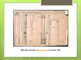 Elisha Otis' elevator patent drawing, 15 January 1861.

 