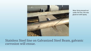 Stainless Steel line on Galvanized Steel Beam, galvanic
corrosion will ensue.
Wear Strip pressed out
under the line, this was
glued on with epoxy.
 
