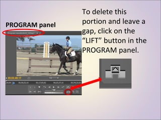 To delete this portion and leave a gap, click on the “LIFT” button in the PROGRAM panel. PROGRAM panel 