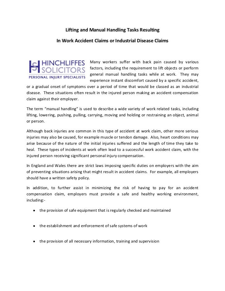 Lifting And Manual Handling Tasks Resulting In Work Accident Or…