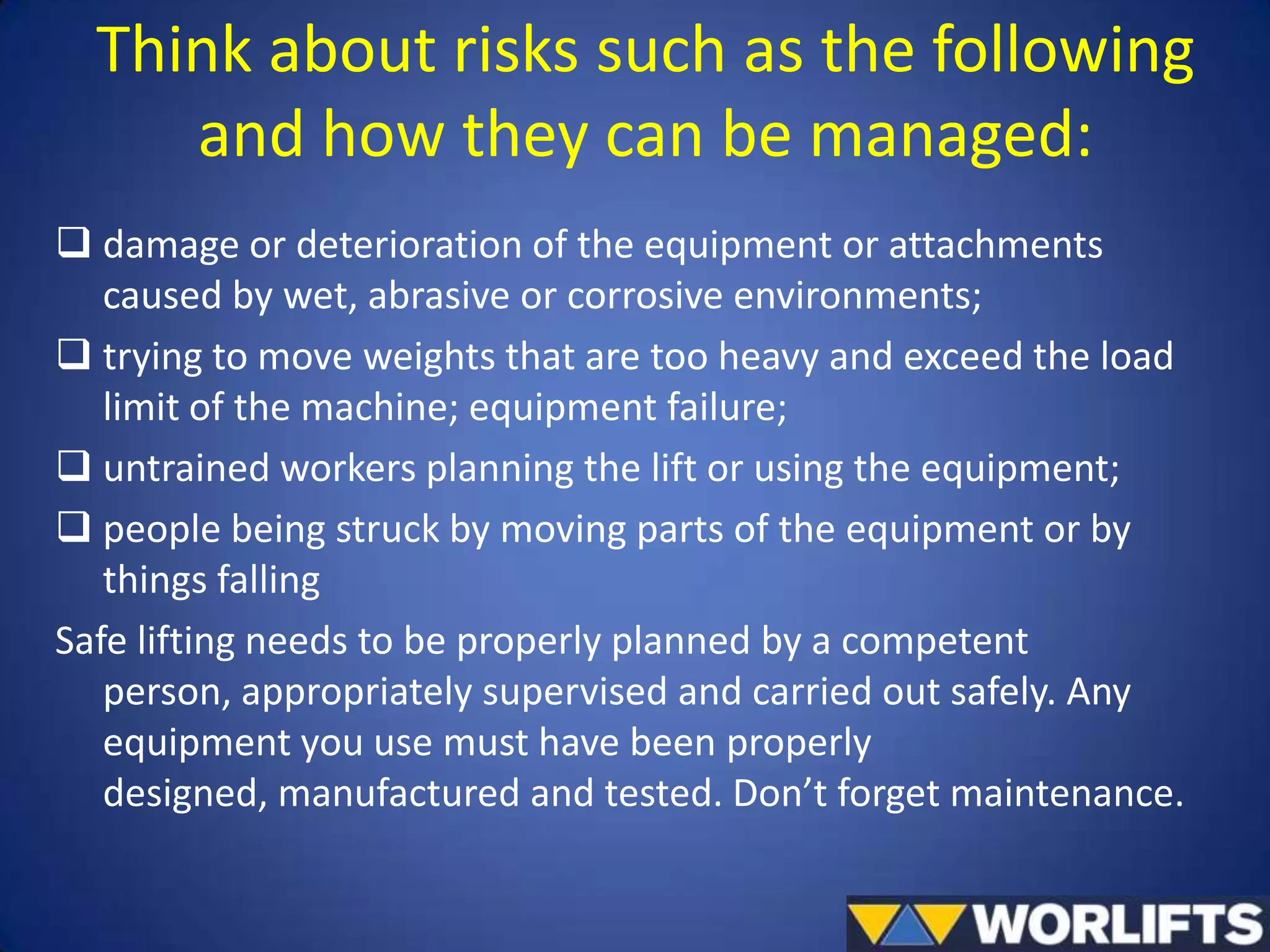 Lifting Risks Lifting equipment at work | PPTX