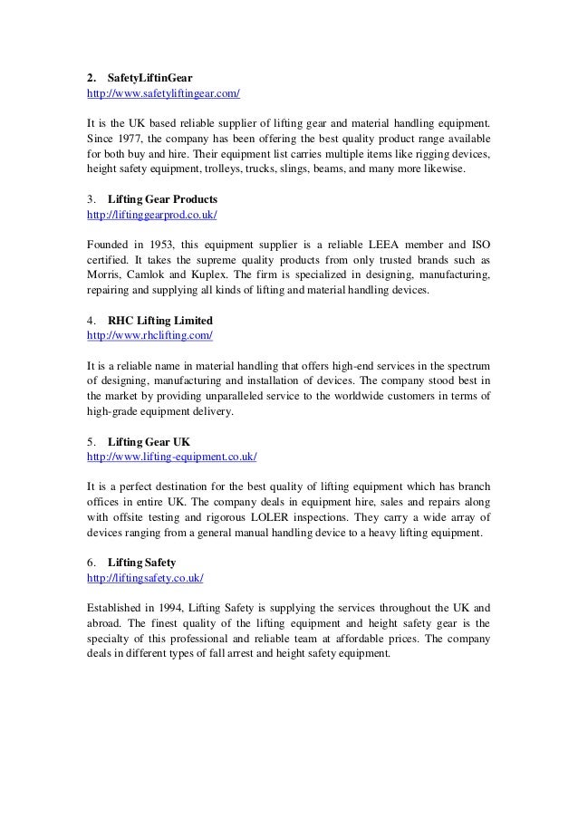 Lifting Equipment Store in UK